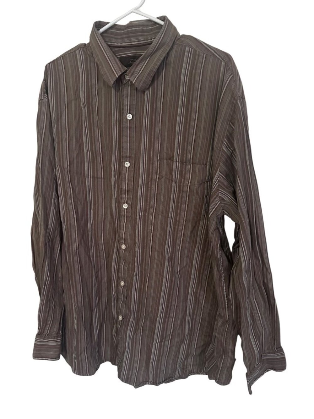 Tasso Elba brown and tan striped button up shirt size XXL